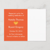 フォトオレンジ色のハート日付はがきを保存2 案内ポストカード (裏面)