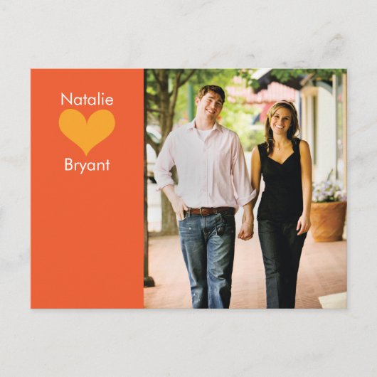 フォトオレンジ色のハート日付はがきを保存2 案内ポストカード (正面)