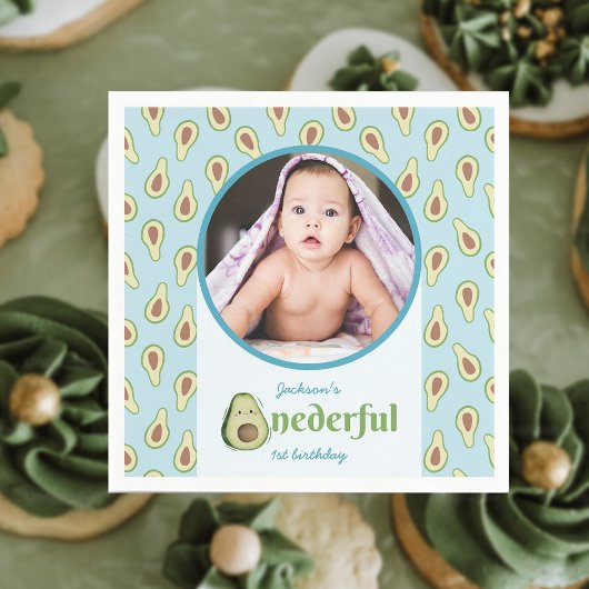 フォトオンダーフルアボカド1st誕生日パーティー スタンダードカクテルナプキン