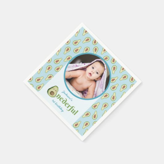 フォトオンダーフルアボカド1st誕生日パーティー スタンダードカクテルナプキン (角)