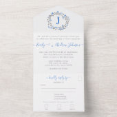 フォトオンバックブルーピーニーリースシンプルモダン オールインワン招待状 (内側)