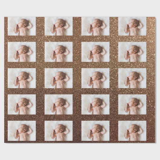 フォトオンパーソナライズされたシャンパンフェイク金ゴールドグリッター ラッピングペーパー (フラット)