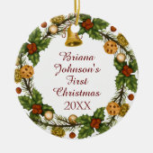 フォトオーナメントクリスマスリースベビー初 セラミックオーナメント (正面)