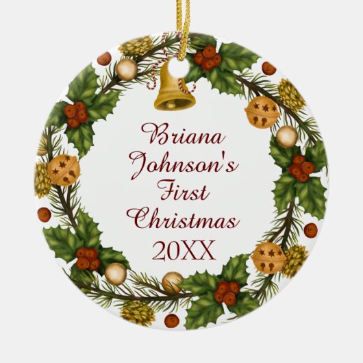 フォトオーナメントクリスマスリースベビー初 セラミックオーナメント (正面)
