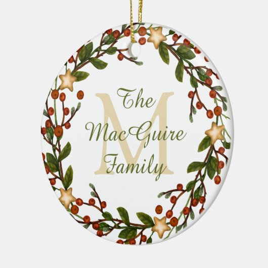 フォトオーナメントクリスマスリースモノグラムイニシャル セラミックオーナメント (左)
