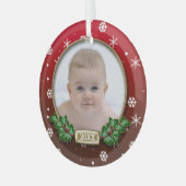 フォトオーナメント |ベビー第1回クリスマス(赤) ガラスオーナメント (正面左)