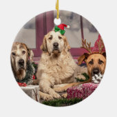 フォトオーナメント – ミラータータンチェックブルークリスマスプレゼント セラミックオーナメント (裏面)