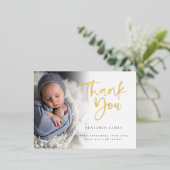 フォトオーバーレイありがとうBIrth発表フォイル 箔招待状ポストカード (立ち正面)