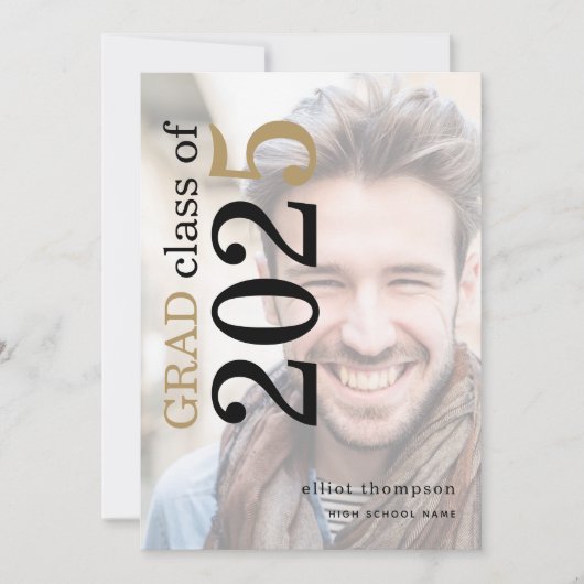 フォトオーバーレイはっきりしたタイポグラフィ2023卒業 案内状 (正面)