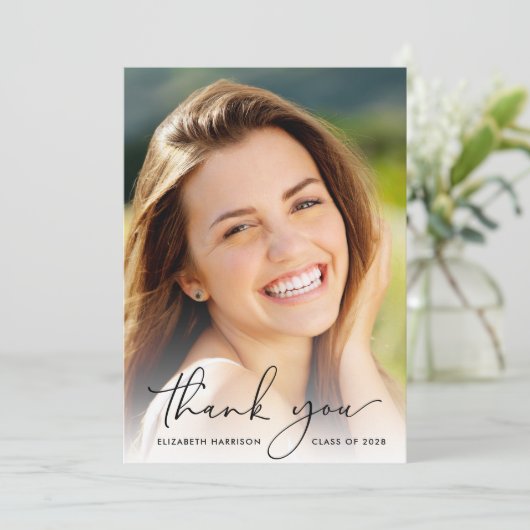 フォトオーバーレイエレガントの卒業スクリプト サンキューカード (スタンド正面)