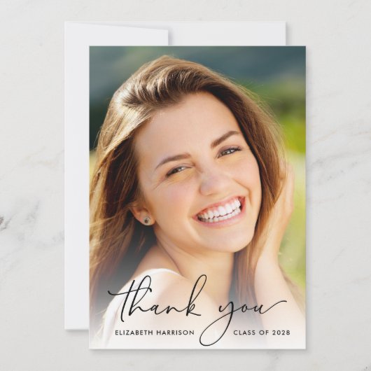 フォトオーバーレイエレガントの卒業スクリプト サンキューカード (正面)