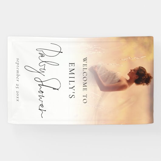 フォトオーバーレイエレガントスクリプトウェルカムベビーシャワー 横断幕 (横)