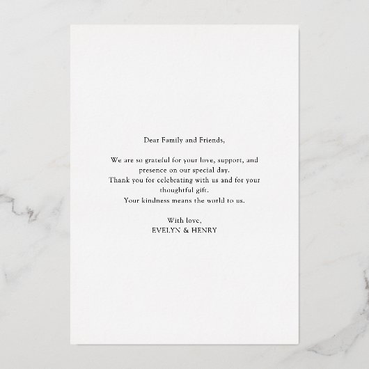 フォトオーバーレイゴールドフォイルスクリプトサンキューカード 箔招待状 (裏面)