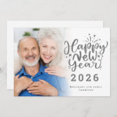 フォトオーバーレイシルバーグリッターハッピーニューイヤー2026 シーズンカード (正面/裏面)