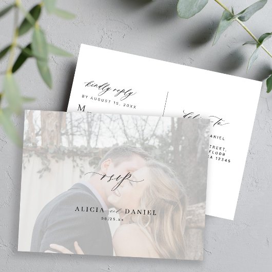 フォトオーバーレイシンプルモダン結婚式RSVP ポストカード