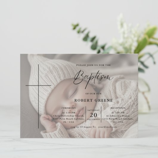 フォトオーバーレイスクリプト男女兼用バプテスマ 招待状 (スタンド正面)