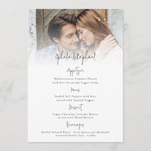 フォトオーバーレイスクリプトBoho結婚のメニューカード 招待状 (正面)