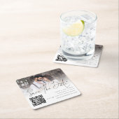 フォトオーバーレイスクリプトQRコードウェディング日付の保存 スクエアペーパーコースター (インサイチュ)