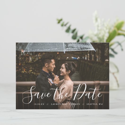 フォトオーバーレイスタイリッシュのスクリプトを作成する日付を保存 招待状 (スタンド正面)