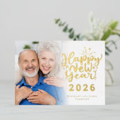 フォトオーバーレイハッピーニューイヤー2026ラグジュアリー実在 箔シーズンカード (立ち正面)