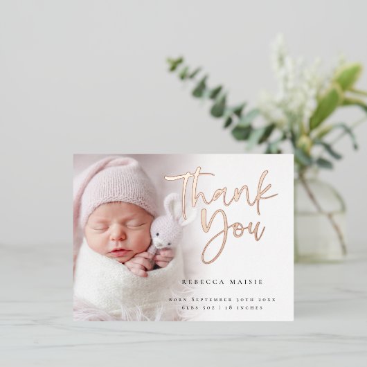 フォトオーバーレイフォイルBIrthのお知らせ 箔招待状ポストカード (立ち正面)