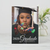 フォトオーバーレイブラック金ゴールド大理石卒業 案内状 (スタンド正面)