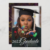 フォトオーバーレイブラック金ゴールド大理石卒業 案内状 (正面/裏面)