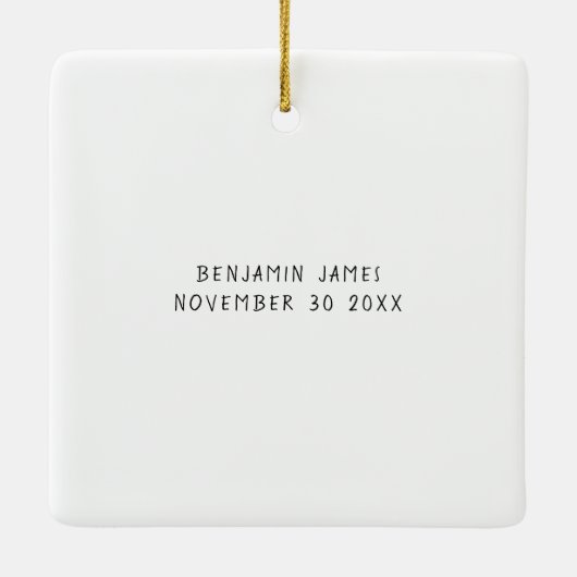 フォトオーバーレイベビー初めてのクリスマス名誕生日 セラミックオーナメント (裏面)
