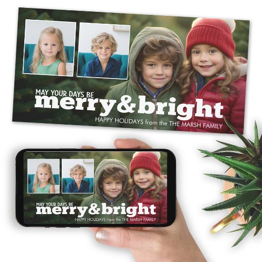 フォトオーバーレイメリーとブライトホリデーコラージュ シーズンカード