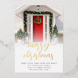 フォトオーバーレイメリークリスマスニューホームラグジュアリー 箔シーズンカード