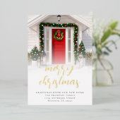 フォトオーバーレイメリークリスマスニューホームラグジュアリー 箔シーズンカード (立ち正面)