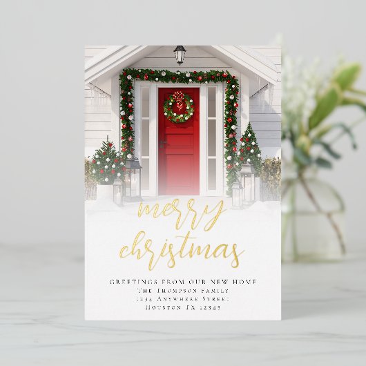 フォトオーバーレイメリークリスマスニューホームラグジュアリー 箔シーズンカード (立ち正面)