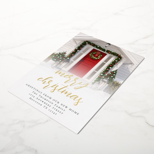 フォトオーバーレイメリークリスマスニューホームラグジュアリー 箔シーズンカード (回転した状態)