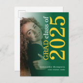 フォトオーバーレイモダンイエローグリーン2023卒業 案内ポストカード (正面/裏面)