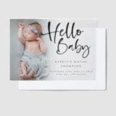 フォトオーバーレイモダンスクリプトの誕生発表 ベラム紙招待状 (オフセット)