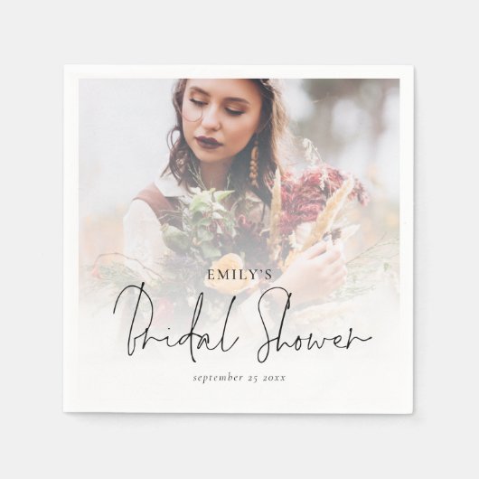 フォトオーバーレイモダンスクリプトブライダルシャワー スタンダードカクテルナプキン (正面)