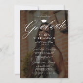 フォトオーバーレイモダンスクリプトブラック卒業パーティー 招待状 (正面)