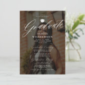 フォトオーバーレイモダンスクリプトブラック卒業パーティー 招待状 (スタンド正面)