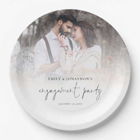 フォトオーバーレイモダンスクリプト婚約パーティ ペーパープレート (正面)