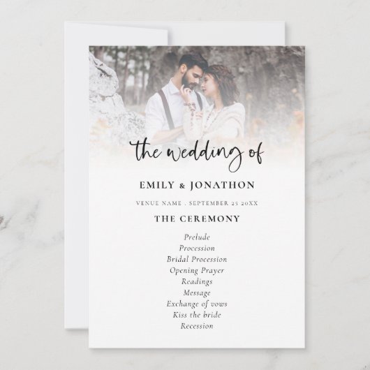 フォトオーバーレイモダンスクリプト結婚式 プログラム (正面)