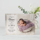 フォトオーバーレイモダンベビーガール誕生のお知らせ 案内状 (スタンド正面)