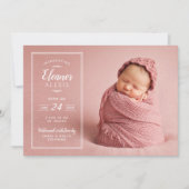 フォトオーバーレイモダンベビーガール誕生のお知らせ 案内状 (正面)