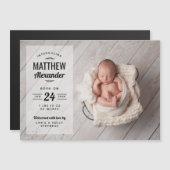 フォトオーバーレイモダン磁気出産の発表 マグネット招待状 (正面/裏面)
