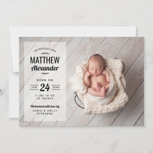 フォトオーバーレイモダン磁気出産の発表 マグネット招待状 (正面)