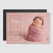 フォトオーバーレイモダン磁気出産の発表 マグネット招待状 (正面/裏面)