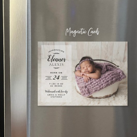 フォトオーバーレイモダン磁気出産の発表 マグネット招待状