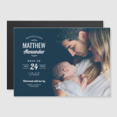 フォトオーバーレイモダン磁気出産の発表 マグネット招待状 (正面/裏面)