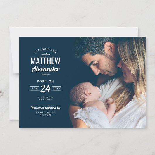 フォトオーバーレイモダン磁気出産の発表 マグネット招待状 (正面)