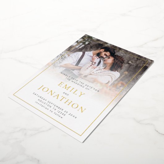 フォトオーバーレイラ縁どイン箔Dateカードを保存 箔招待状 (回転した状態)