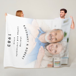 フォトオーバーレイ共有コーヒークロワッサン年名 フリースブランケット